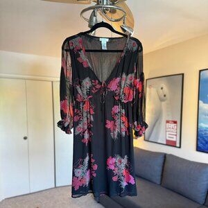 DEPT Black and Floral Chiffon Dress